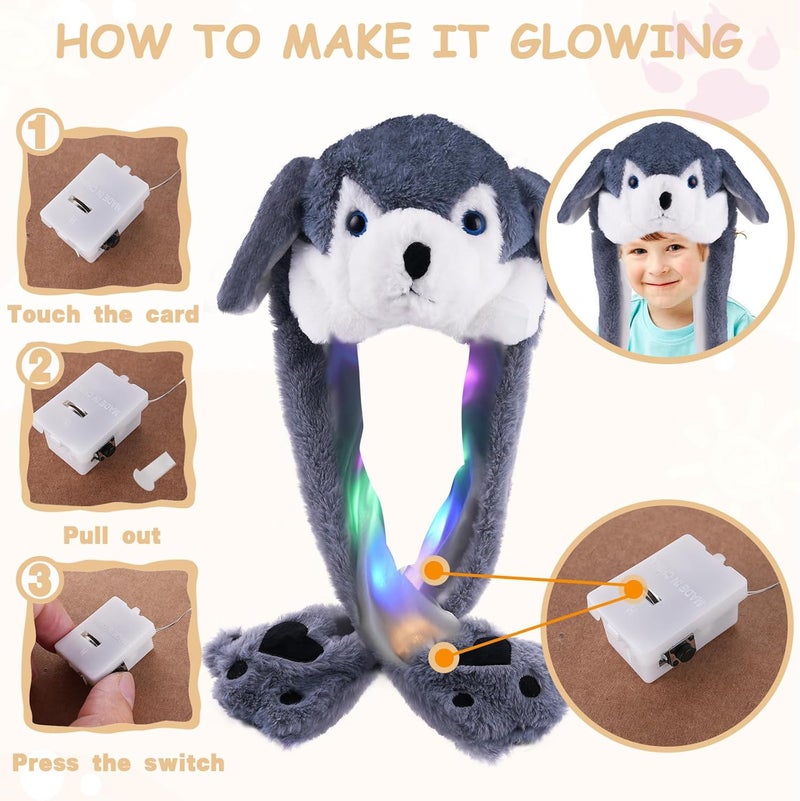 Audaisyly Funny Plush Rabbit Hat Ear Moving Jumping Hats, Cute LED Animal Beanie Cap for Women Girls Cosplay Party Holiday - Image 2